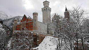 brown and gray castle, architecture, castle, snow, winter