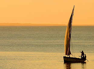 brown boat, sea, sailing, boat HD wallpaper