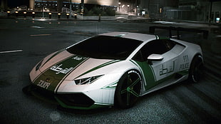 white and black Lamborghini sports car, Lamborghini, police, Arabian, Dubai HD wallpaper