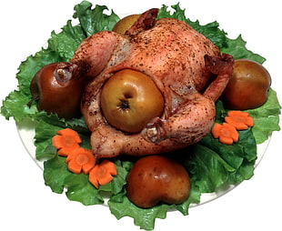 roasted turkey with apples and carrot slices