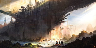 four persons under bridge painting, science fiction