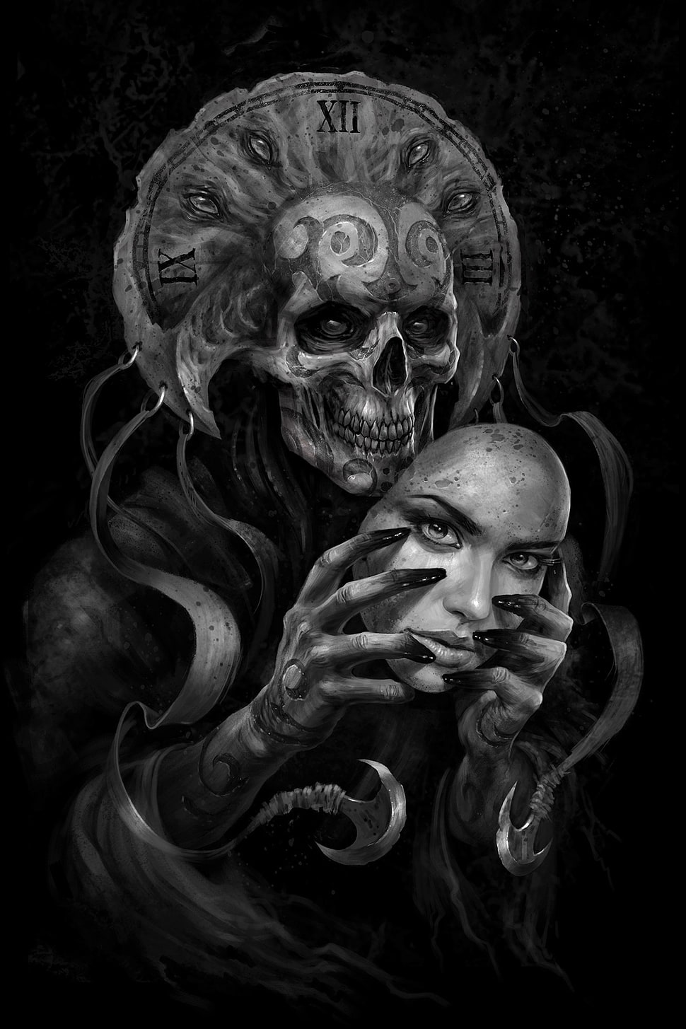 skeleton holding mask digital wallpaper, drawing, fantasy art, skull, Skull Face HD wallpaper
