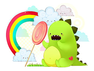 green dinosaur illustration, colorful, dinosaurs, digital art HD wallpaper