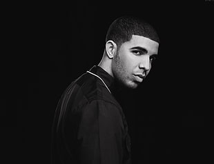 grayscale photo of Drake