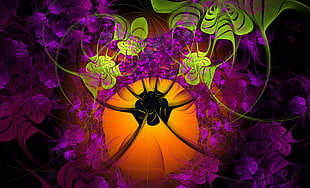orange, black, pink and green abstract digital wallpaper