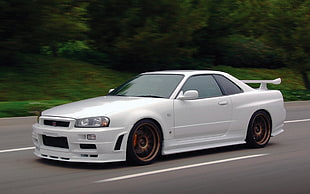white coupe, Nissan Skyline GT-R, white cars, Nissan, vehicle