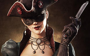 woman with hat holding knife digital wallpaper, Assassin's Creed