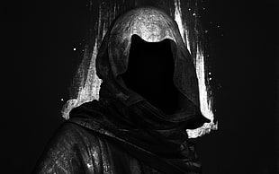 gray hoodie illustration, men, fantasy art, hoods