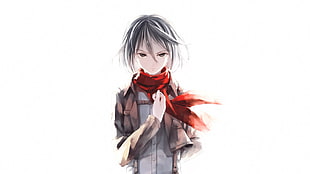 man wearing red scarf, anime, Shingeki no Kyojin, Mikasa Ackerman