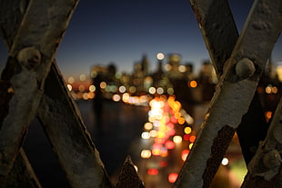 white metal frame, New York City, bridge, night, blurred