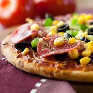pizza with pepperoni, corn and cheese