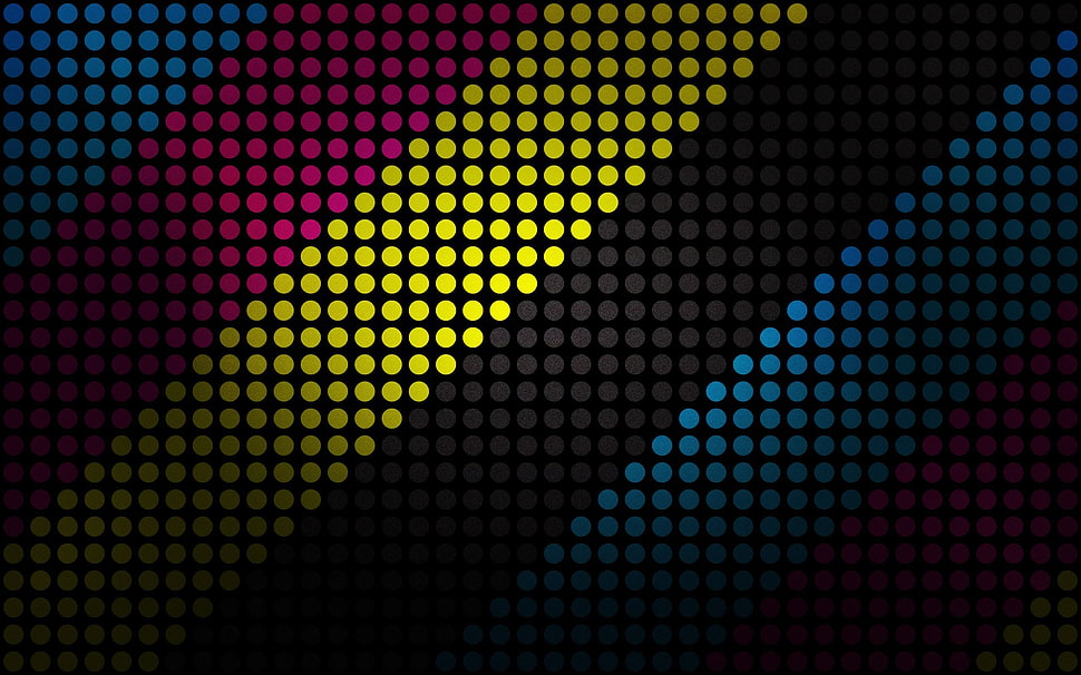 black, blue, pink, and yellow polka-dot illustration HD wallpaper