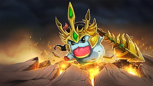 blue animal with crown and spear animated digital wallpaper, League of Legends, Poro, Jarvan IV