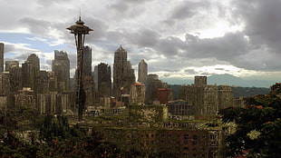 Space Needle, Seattle, apocalyptic, city, building, ruin