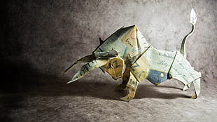 brown and grey bull origami paper, paper, animals, origami HD wallpaper