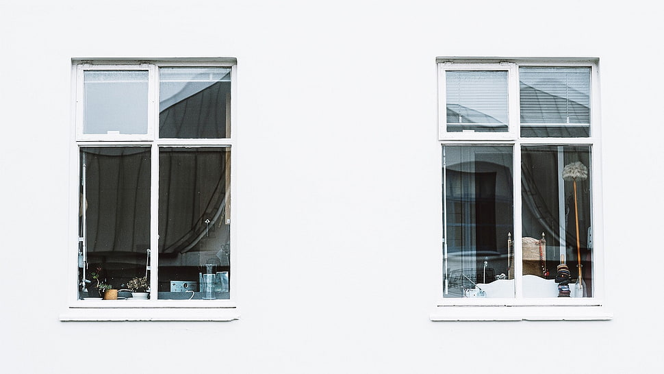 two clear glass window panes with white frame, window HD wallpaper