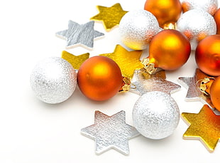Christmas decorations,  Balloons,  Stars,  Gold HD wallpaper