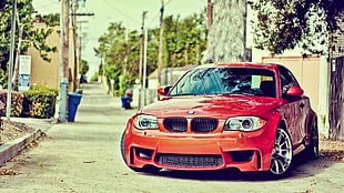 orange BMW sedan, car, BMW 1 Series