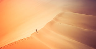 landscape photography of person standing on desert, bel