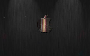 black, yellow, and red Apple logo wallpaper