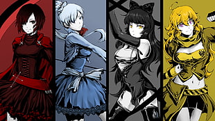 four female anime characters digital wallpaper, anime, RWBY, Ruby Rose (character), Yang Xiao Long