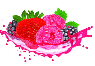 strawberry, black berry, and red berry illustration HD wallpaper