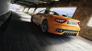 orange convertible coupe, 3D, Maserati, car, digital art HD wallpaper
