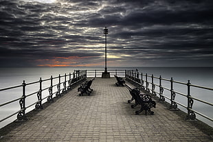 benches on footbridge, swanage HD wallpaper