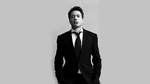 men's black formal coat, men, Robert Downey Jr., monochrome, suits HD wallpaper