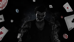 The Joker with playing card poster, Joker, Batman, Batman: Arkham Origins, comics HD wallpaper