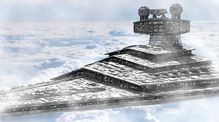 gray space ship illustration, Star Wars, Star Destroyer, render, CGI