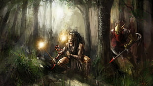 Shadow Shaman and Shadow hunter hunting in the forest HD wallpaper