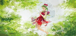girl animation character wearing red dress HD wallpaper