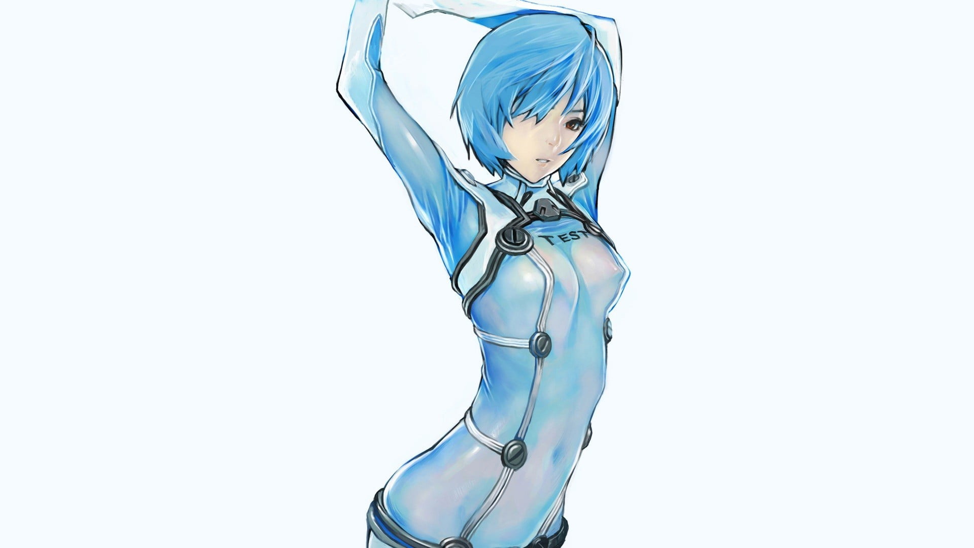 blue haired female anime character