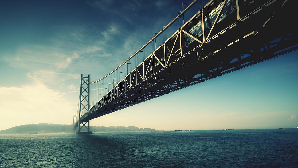 gray steel suspension bridge, bridge HD wallpaper