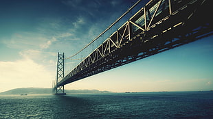 gray steel suspension bridge, bridge