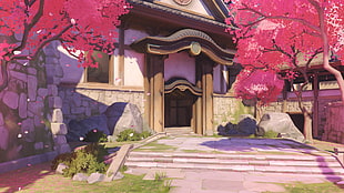 white and brown house with gate illustration, Overwatch, Hanamura (Overwatch)
