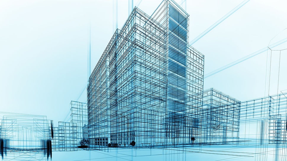 gray high-rise building artwork, architecture, drawing, engineering HD wallpaper
