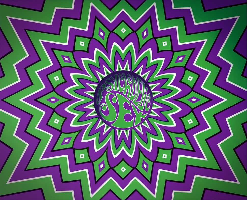 green, purple, and white optical illusion, psychedelic, optical illusion, hippie , 1960s HD wallpaper