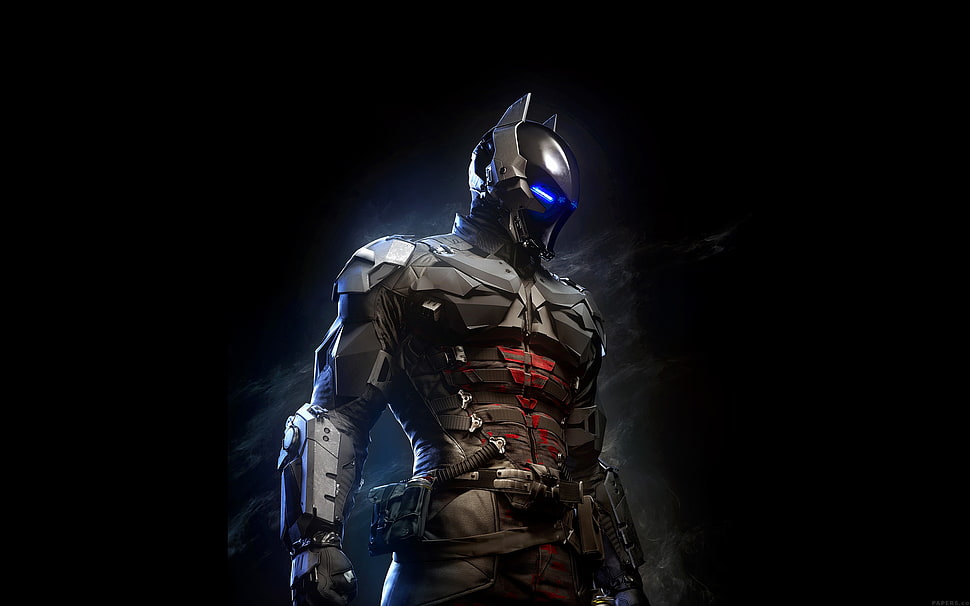 man's gray and red suit with mask, Batman: Arkham Knight, video games HD wallpaper