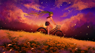 female animated character riding ruiser bicycle