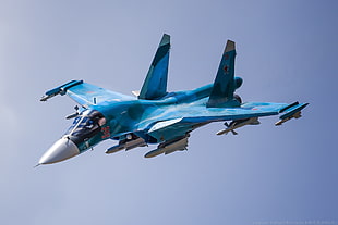 blue jet fighter, aircraft, military aircraft, Sukhoi Su-34, Russian Army HD wallpaper