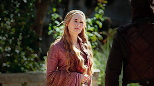 women's maroon long-sleeved dress, Lena Headey, Game of Thrones, Cersei Lannister, TV