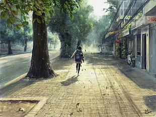 person walking on sidewalk during daytime HD wallpaper