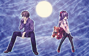 man and woman anime character illustration