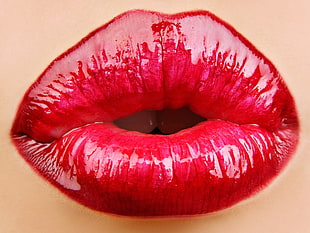 selective focus close-up photo of shiny red lips HD wallpaper