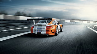 photo of orange and white coupe HD wallpaper