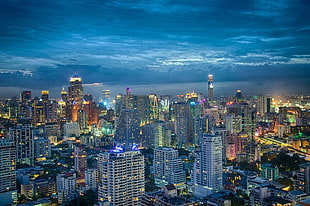 city buildings during nighttime, bangkok HD wallpaper
