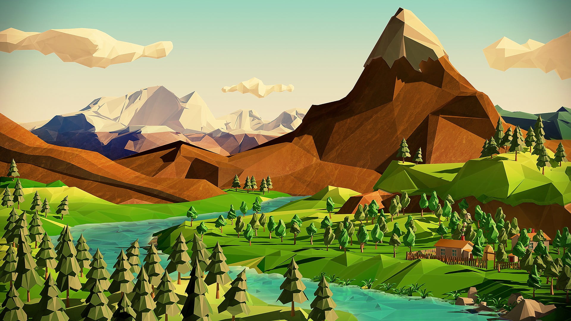 low poly, landscape, nature, digital art