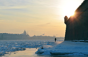 body of water, city, St. Petersburg, snow